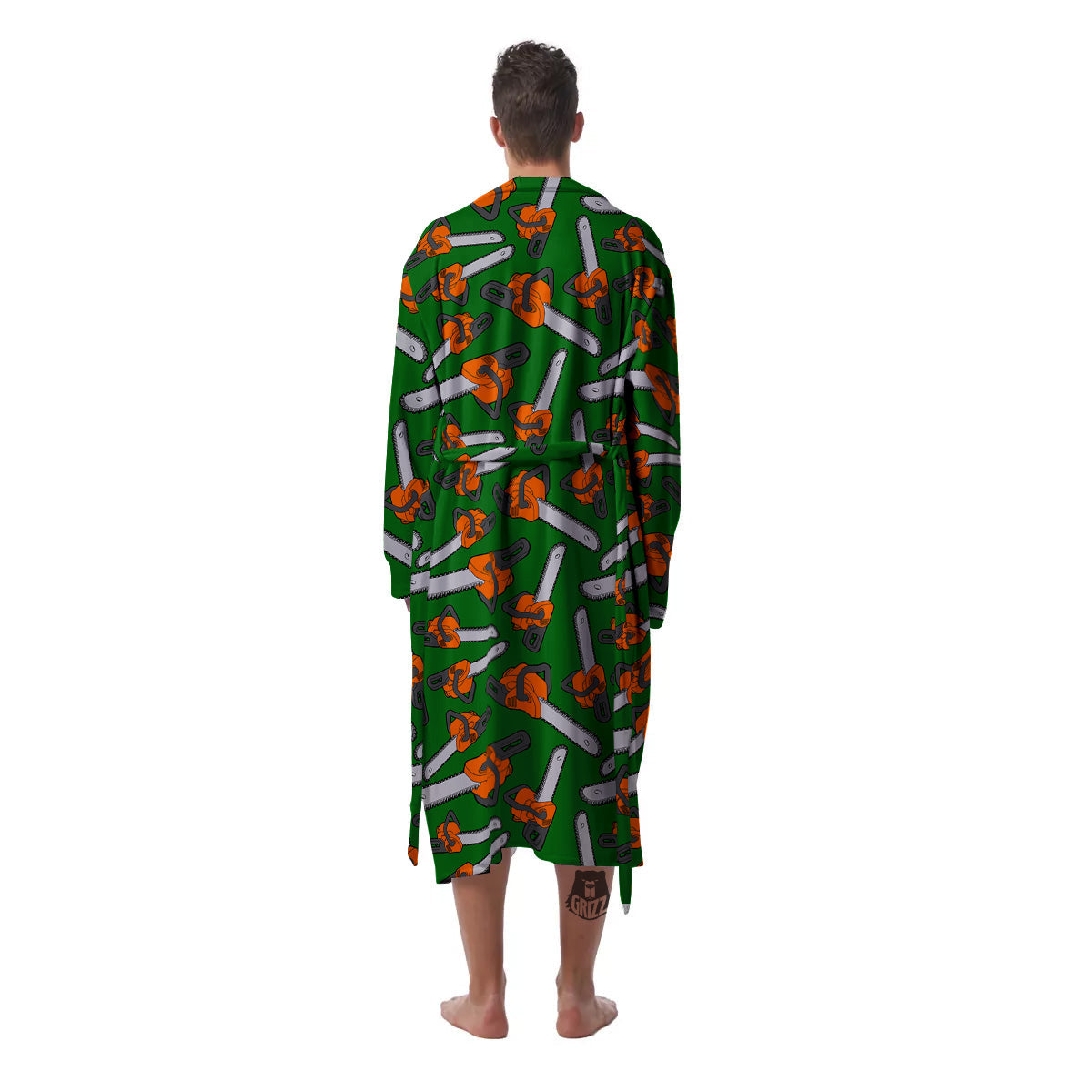 Green Chainsaw Print Pattern Men's Robe-grizzshop
