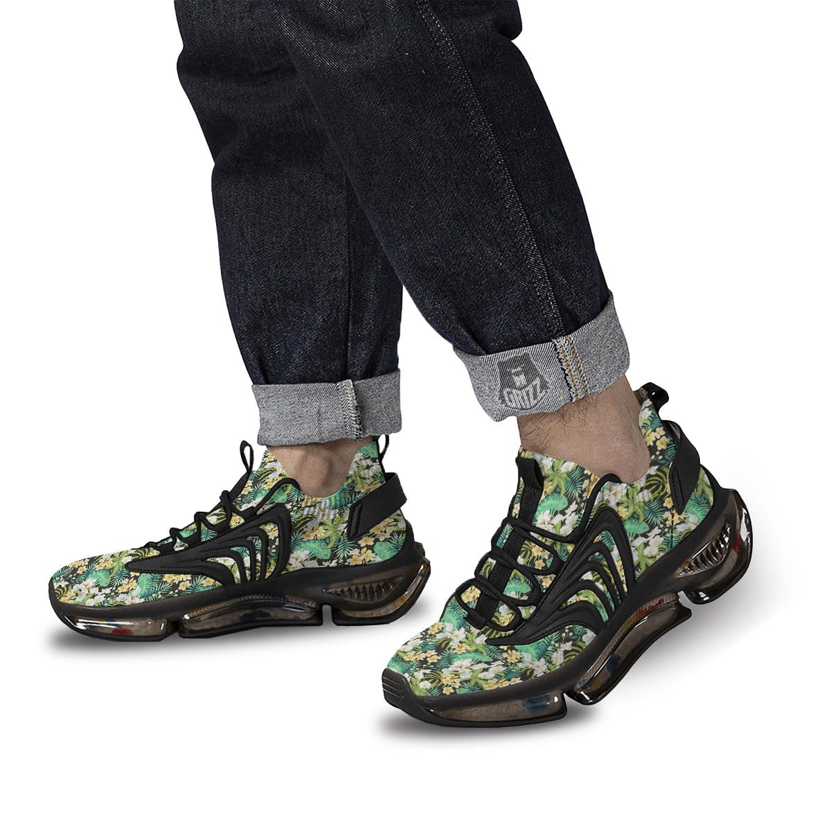 Green Chameleon And Flowers Plumeria Orchid Print Pattern Black Gym Shoes-grizzshop
