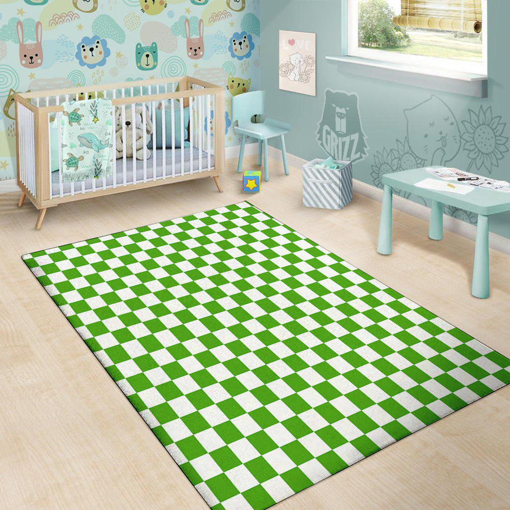 Green Checkered Flag Print Floor Mat-grizzshop
