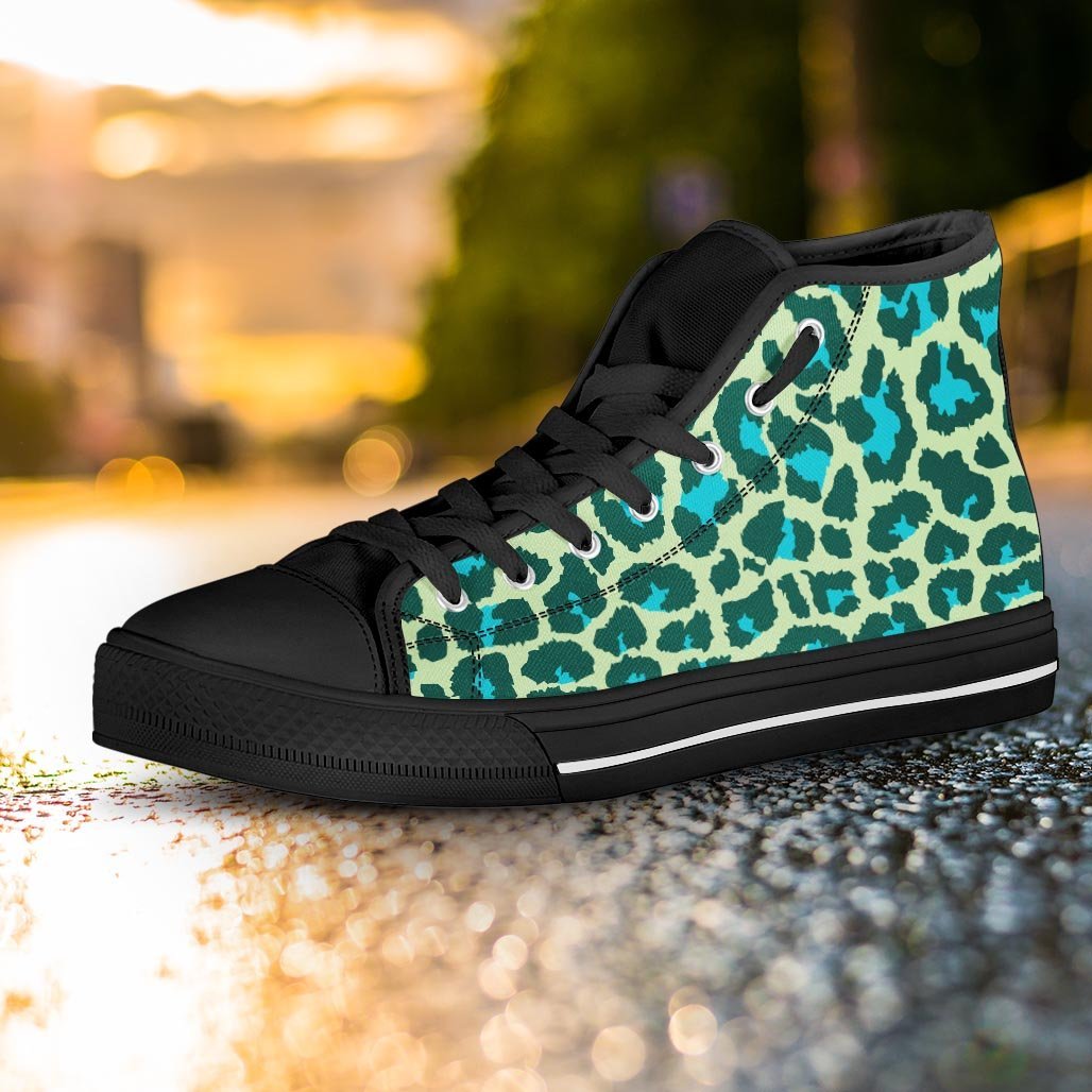 Green Cheetah Women's High Top Shoes-grizzshop