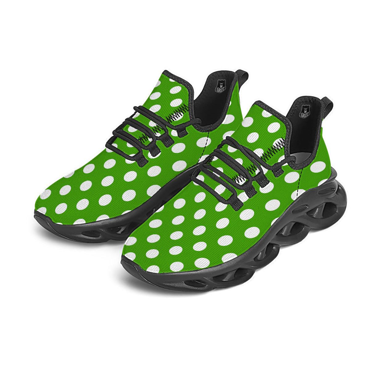 Green Color Polka Dot Print Pattern Black Running Shoes-grizzshop