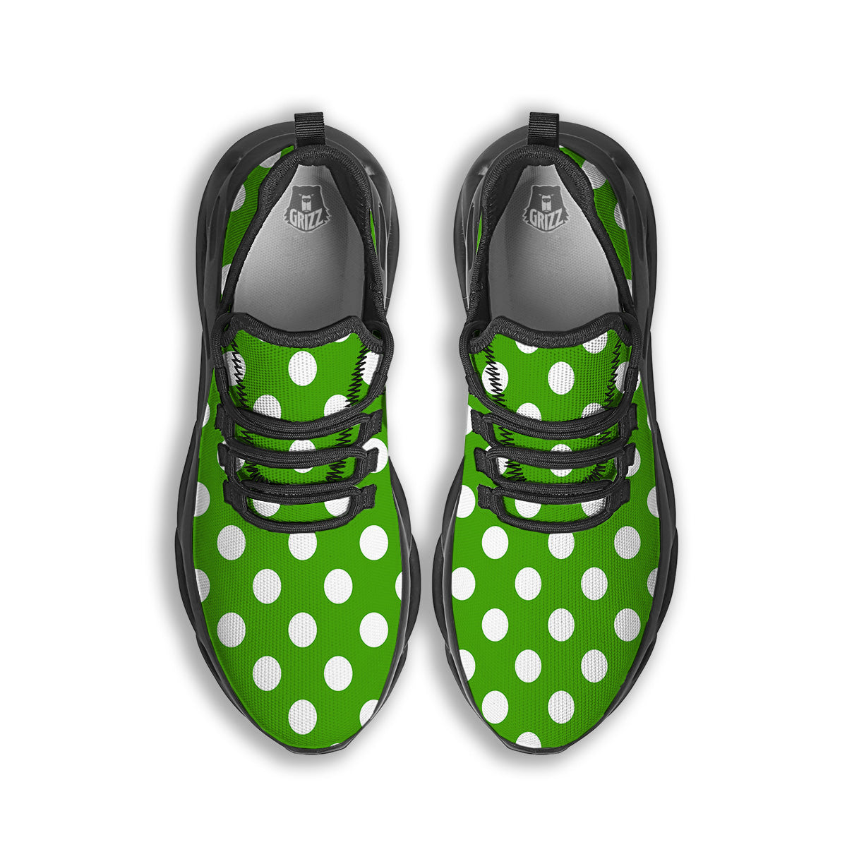 Green Color Polka Dot Print Pattern Black Running Shoes-grizzshop