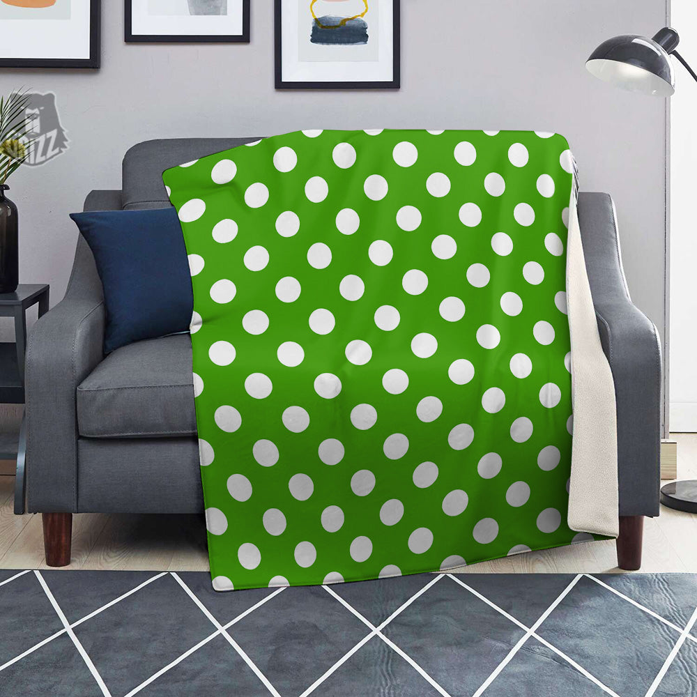 Green Color Polka Dot Print Pattern Blanket-grizzshop