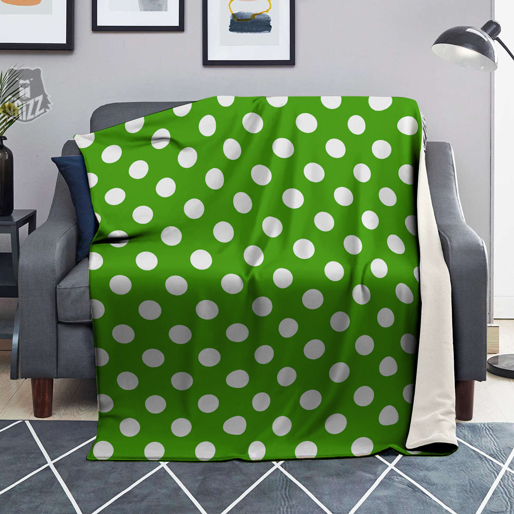 Green Color Polka Dot Print Pattern Blanket-grizzshop