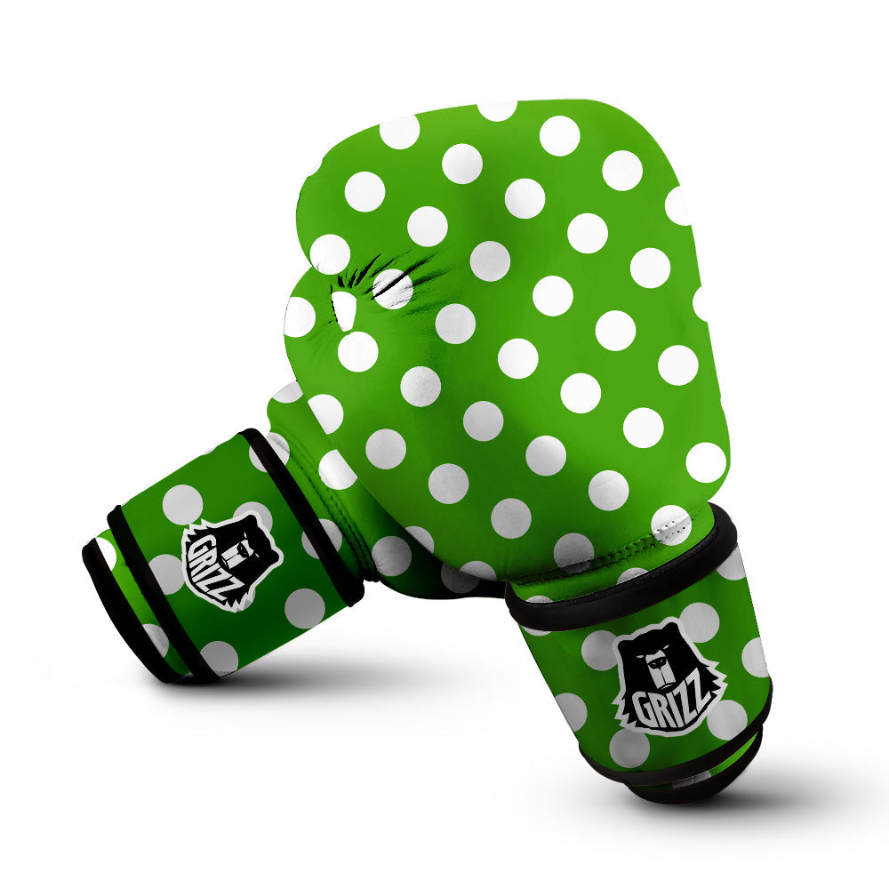 Green Color Polka Dot Print Pattern Boxing Gloves-grizzshop