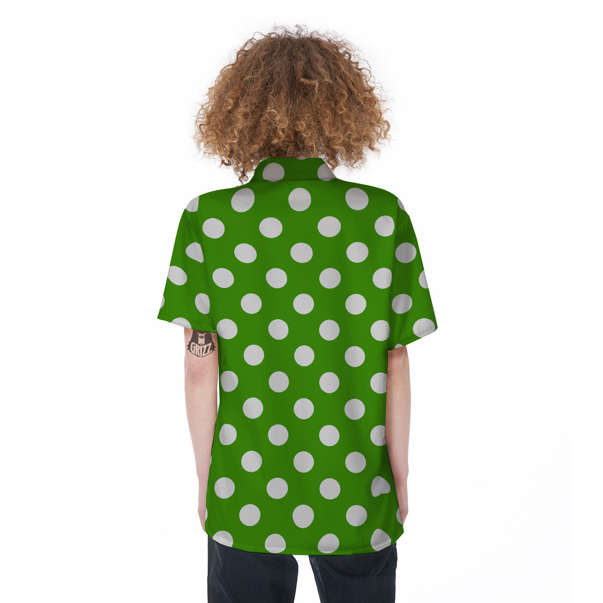 Green Color Polka Dot Print Pattern Women's Short Sleeve Shirts-grizzshop