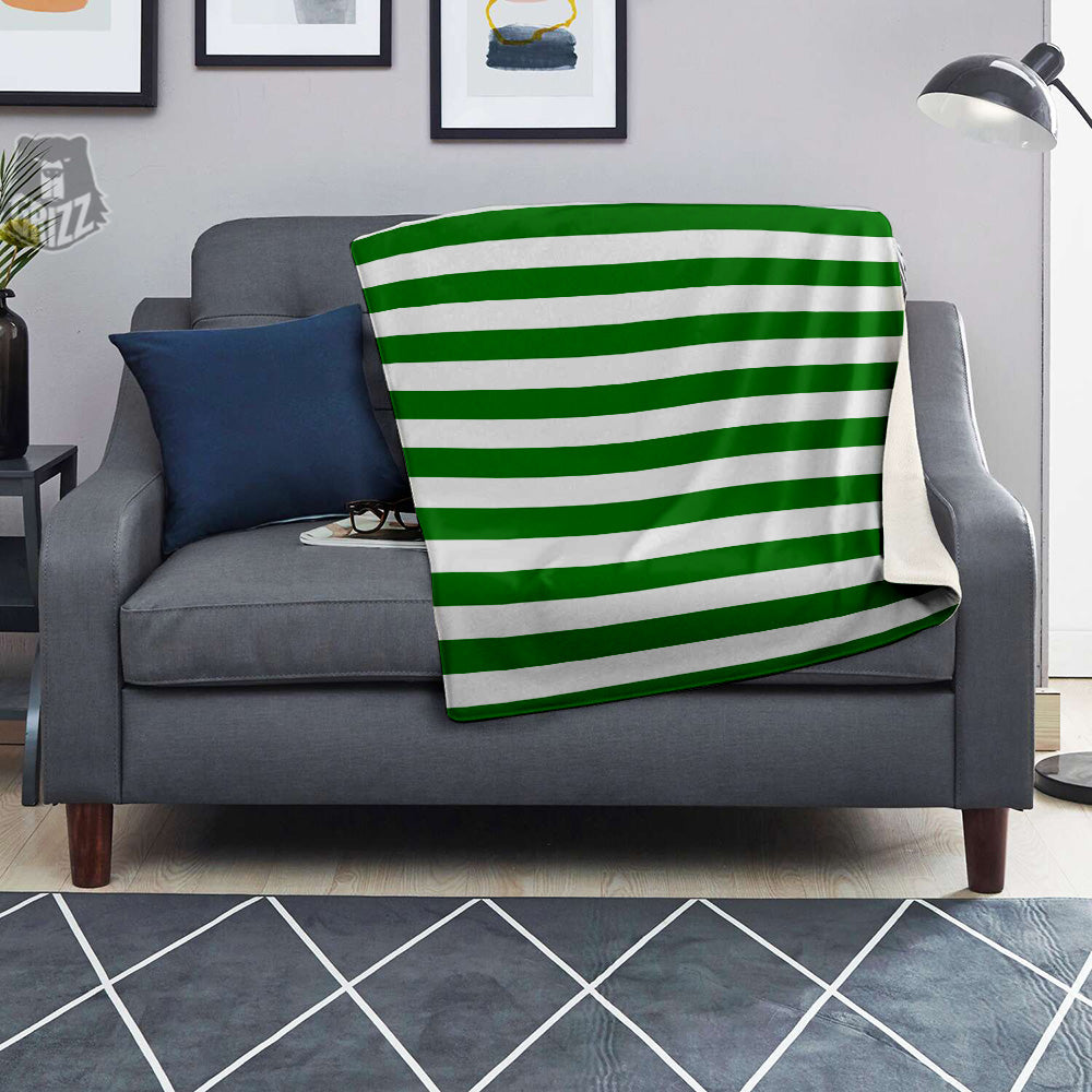 Green Color Striped Print Blanket-grizzshop