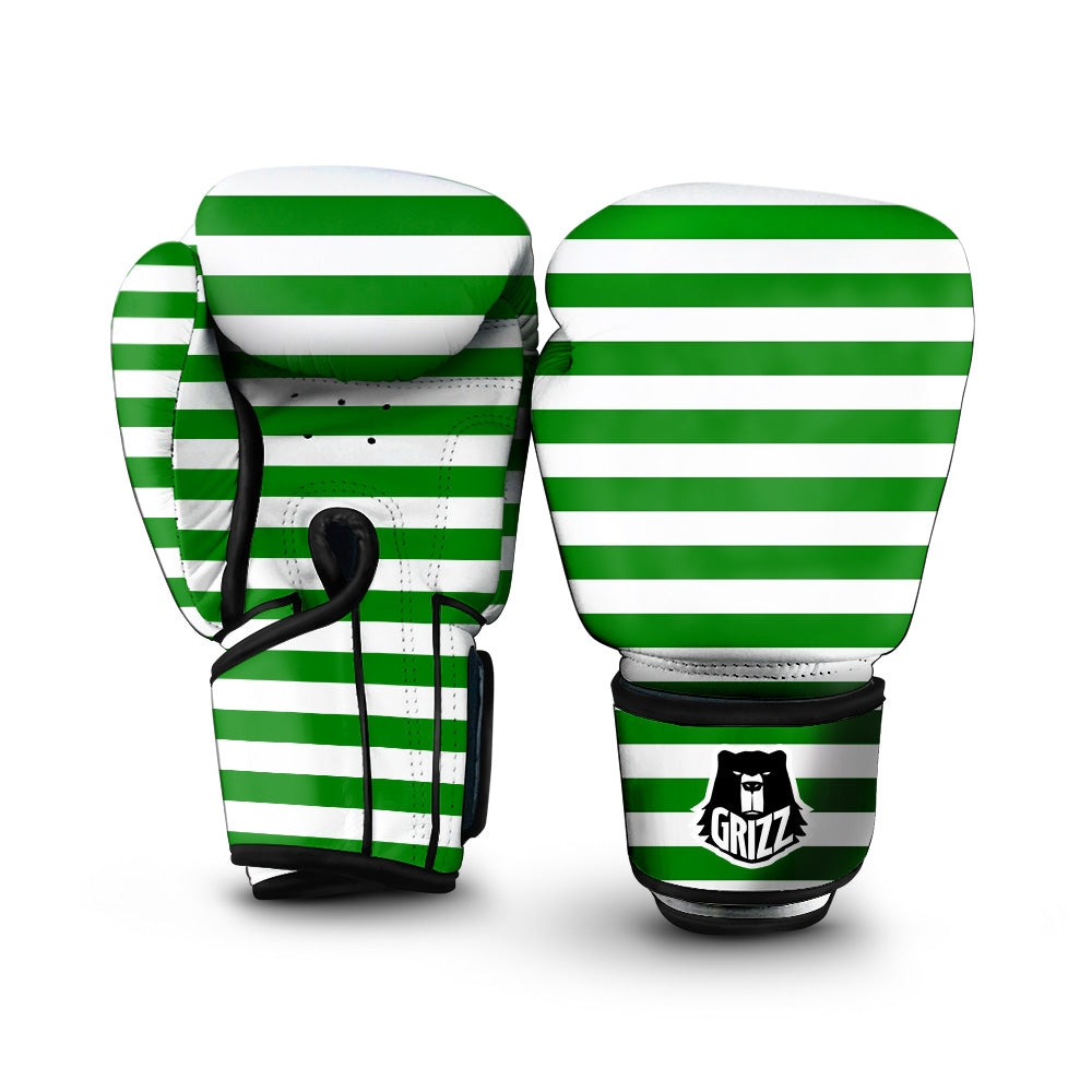 Green Color Striped Print Boxing Gloves-grizzshop
