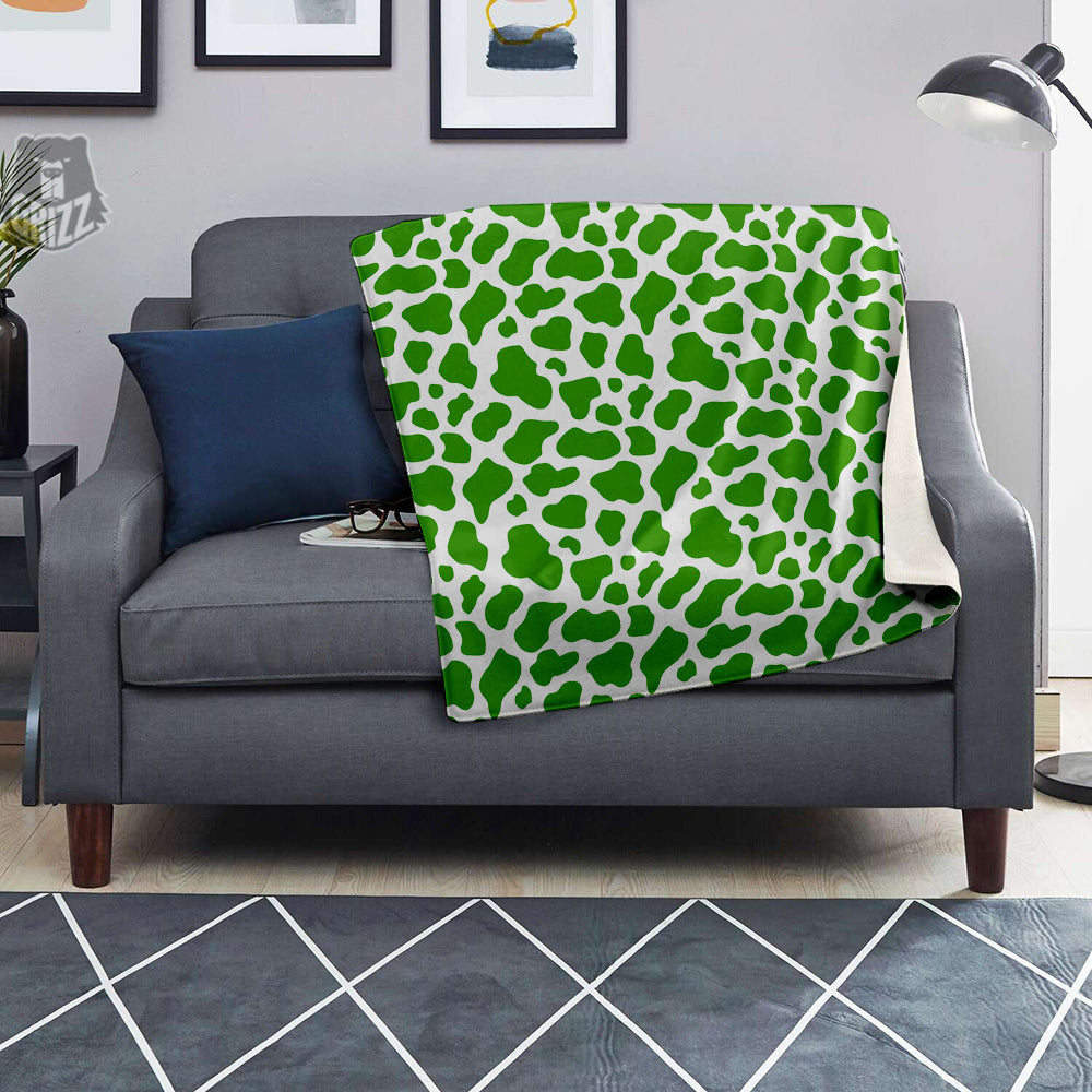 Green Cow Print Pattern Blanket-grizzshop