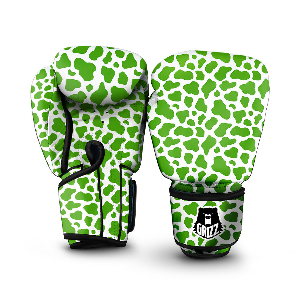 Green Cow Print Pattern Boxing Gloves-grizzshop