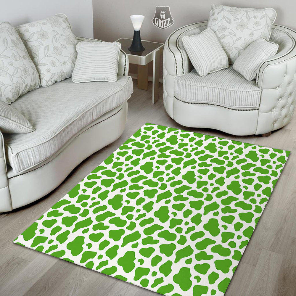 Green Cow Print Pattern Floor Mat-grizzshop