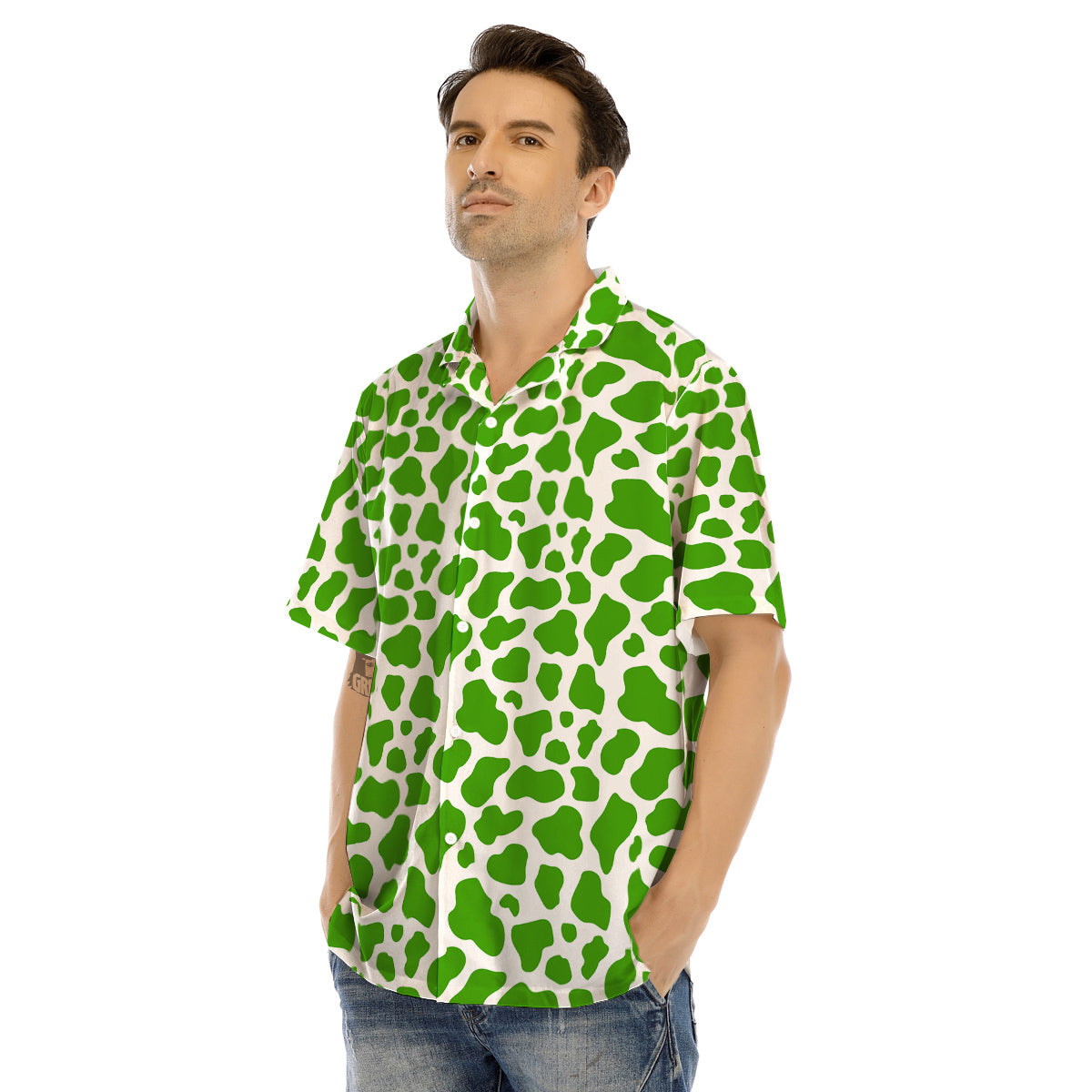 Green Cow Print Pattern Men’s Hawaiian Shirt-grizzshop