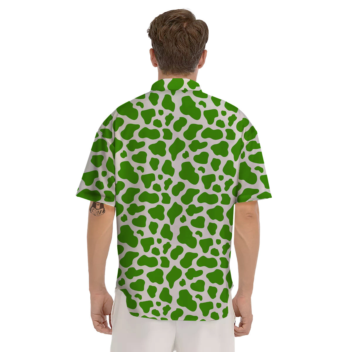 Green Cow Print Pattern Men's Short Sleeve Shirts-grizzshop