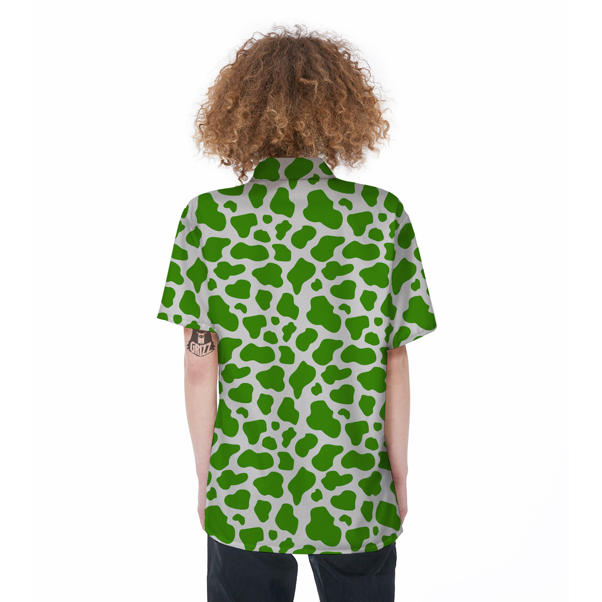 Green Cow Print Pattern Women's Short Sleeve Shirts-grizzshop