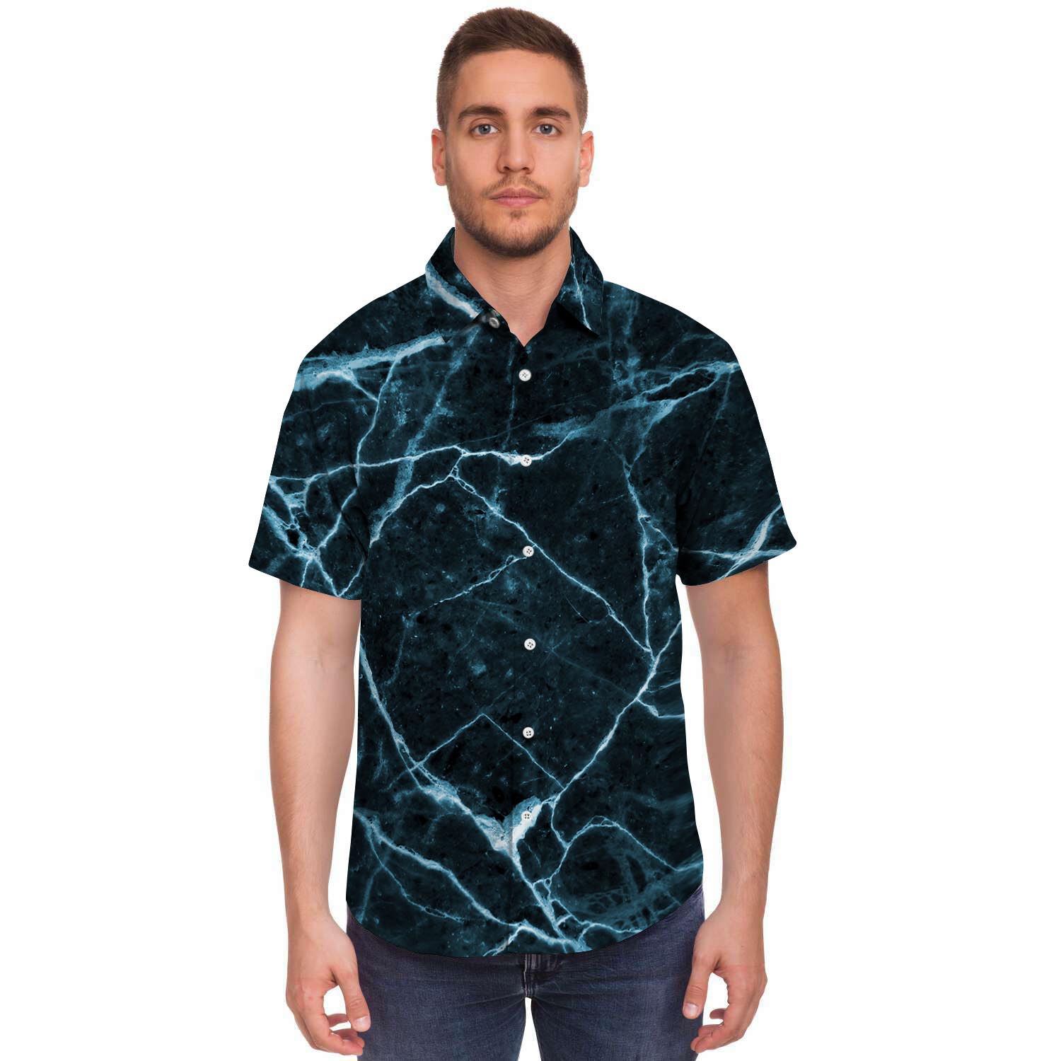 Green Cracked Marble Men's Short Sleeve Shirt-grizzshop