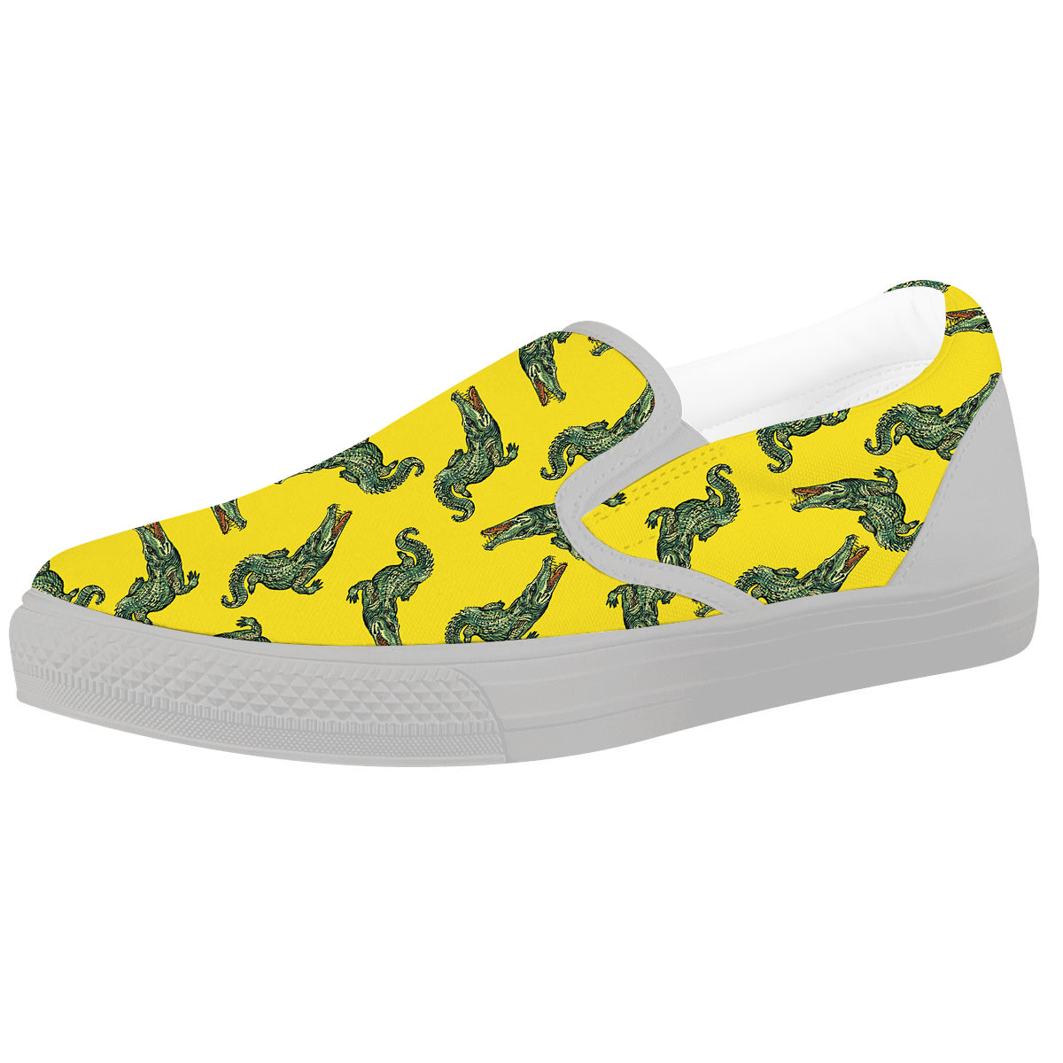 Green Crocodile And Yellow Print Pattern White Slip On Shoes-grizzshop