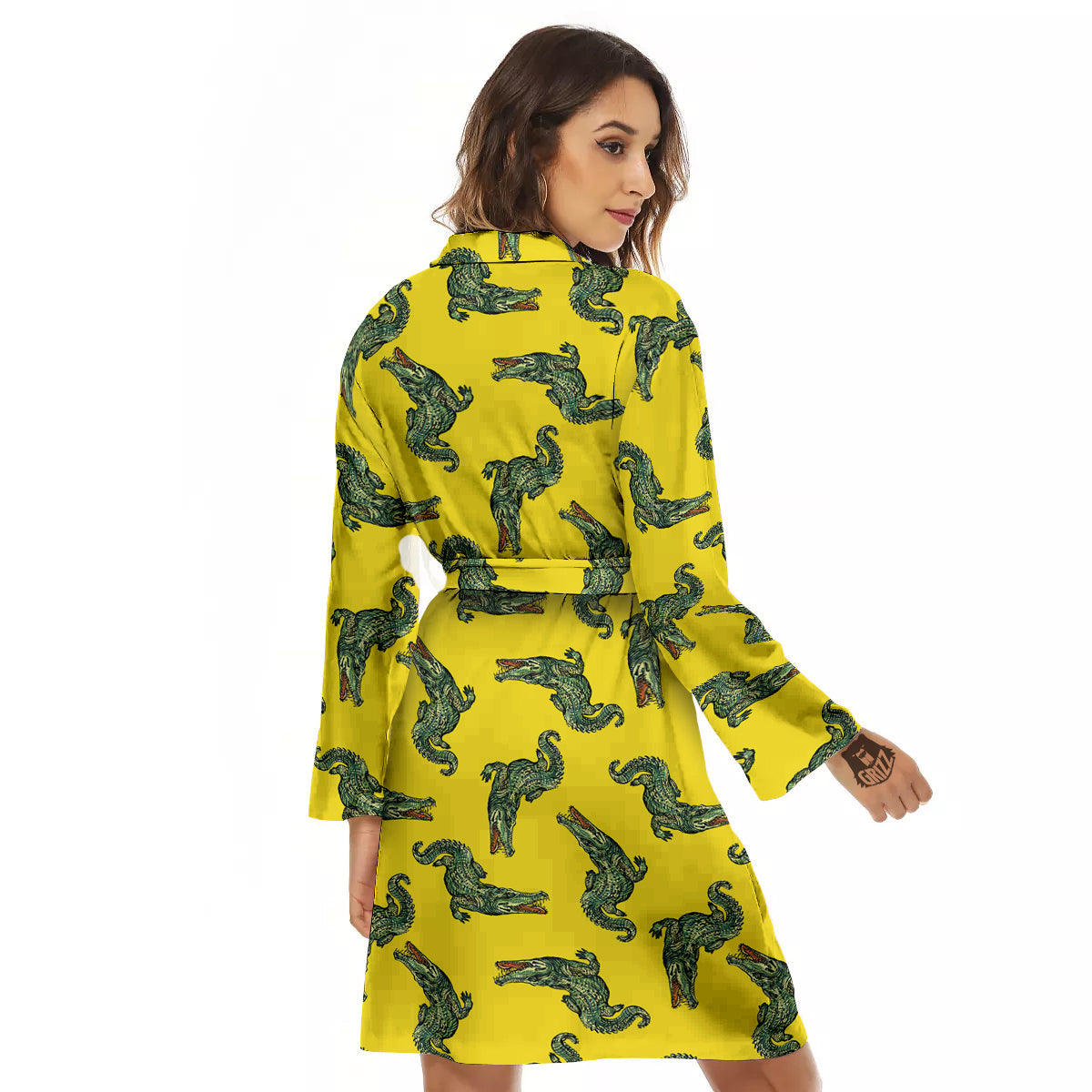 Green Crocodile And Yellow Print Pattern Women's Robe-grizzshop