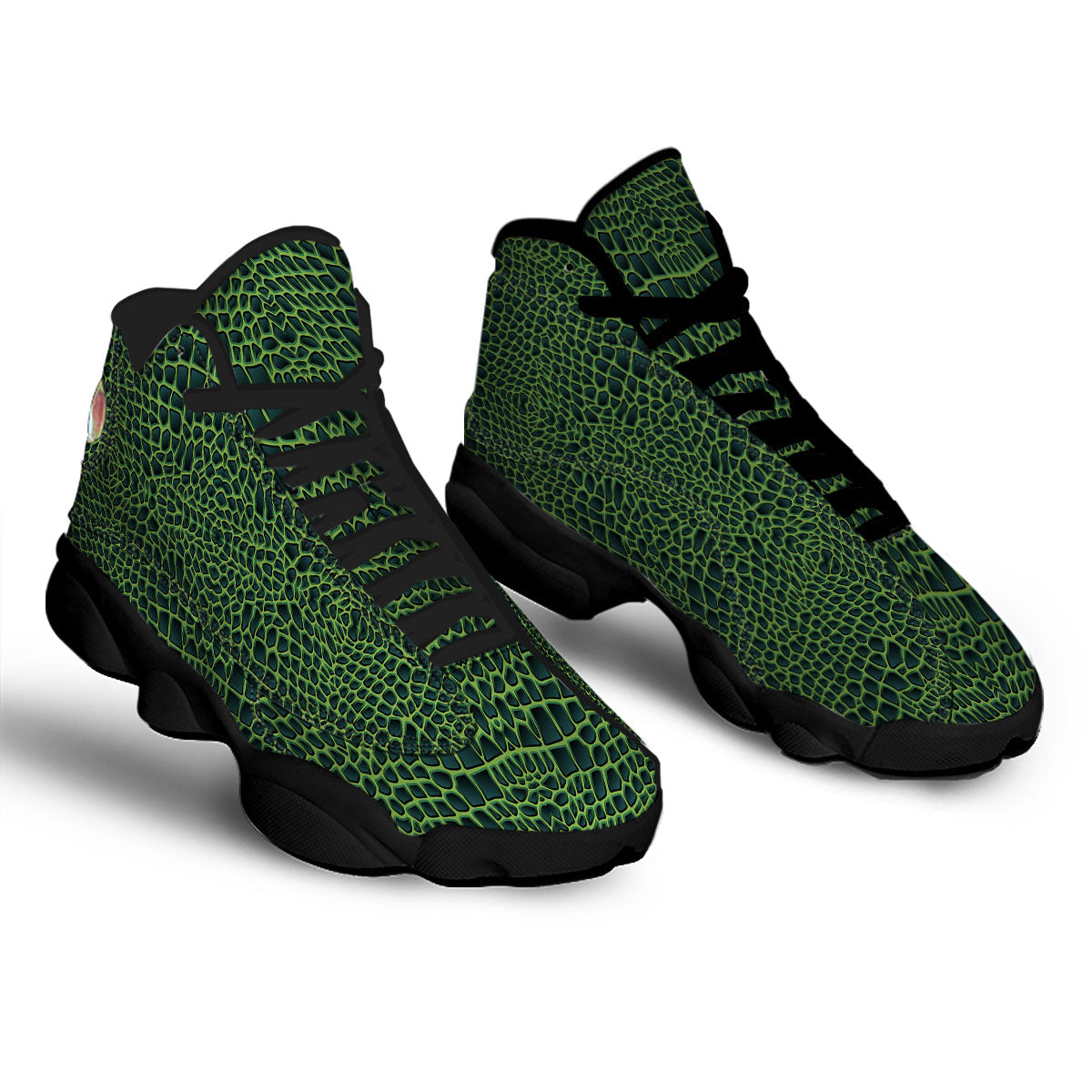 Green Crocodile Leather Skin Print Black Basketball Shoes-grizzshop