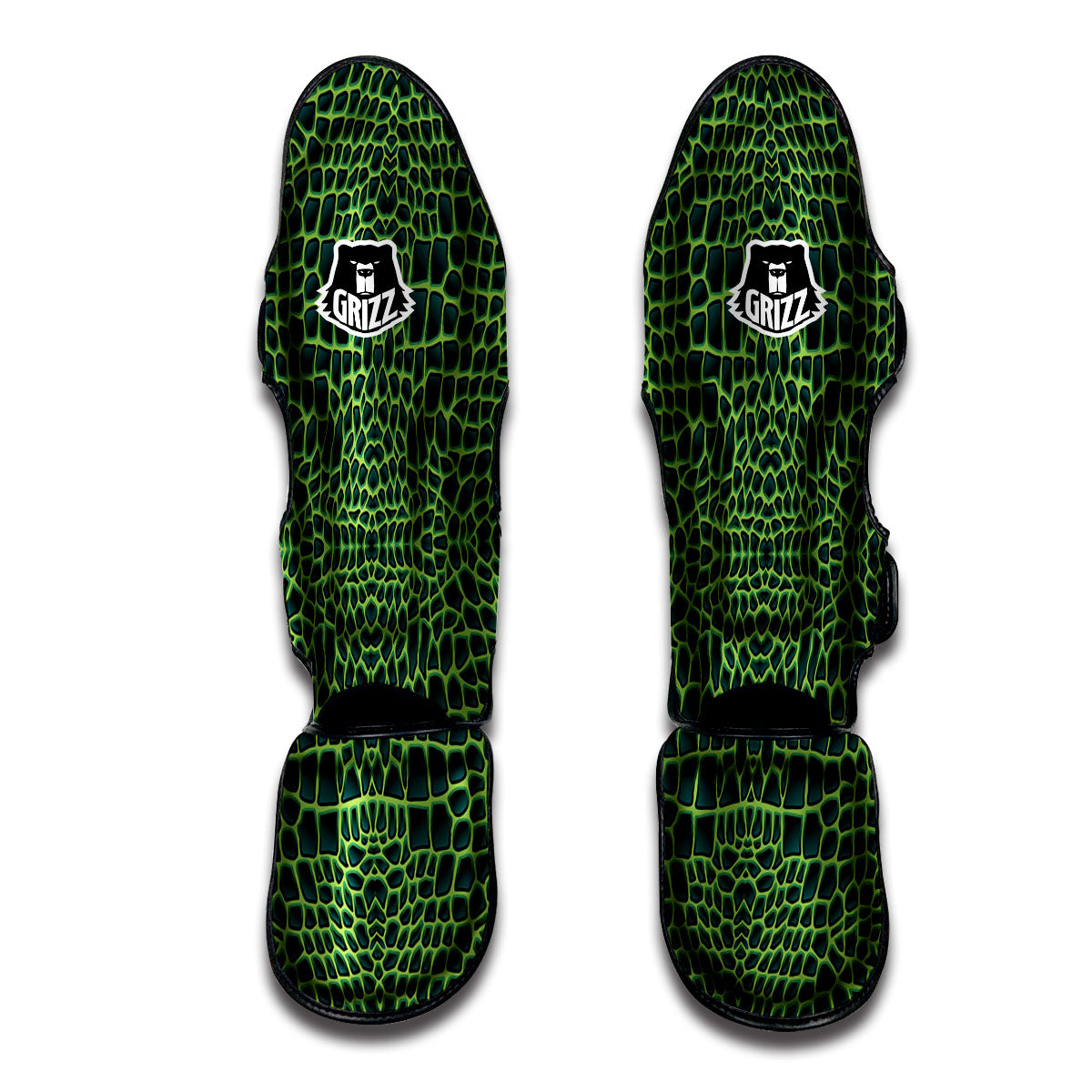 Green Crocodile Leather Skin Print Muay Thai Shin Guards-grizzshop