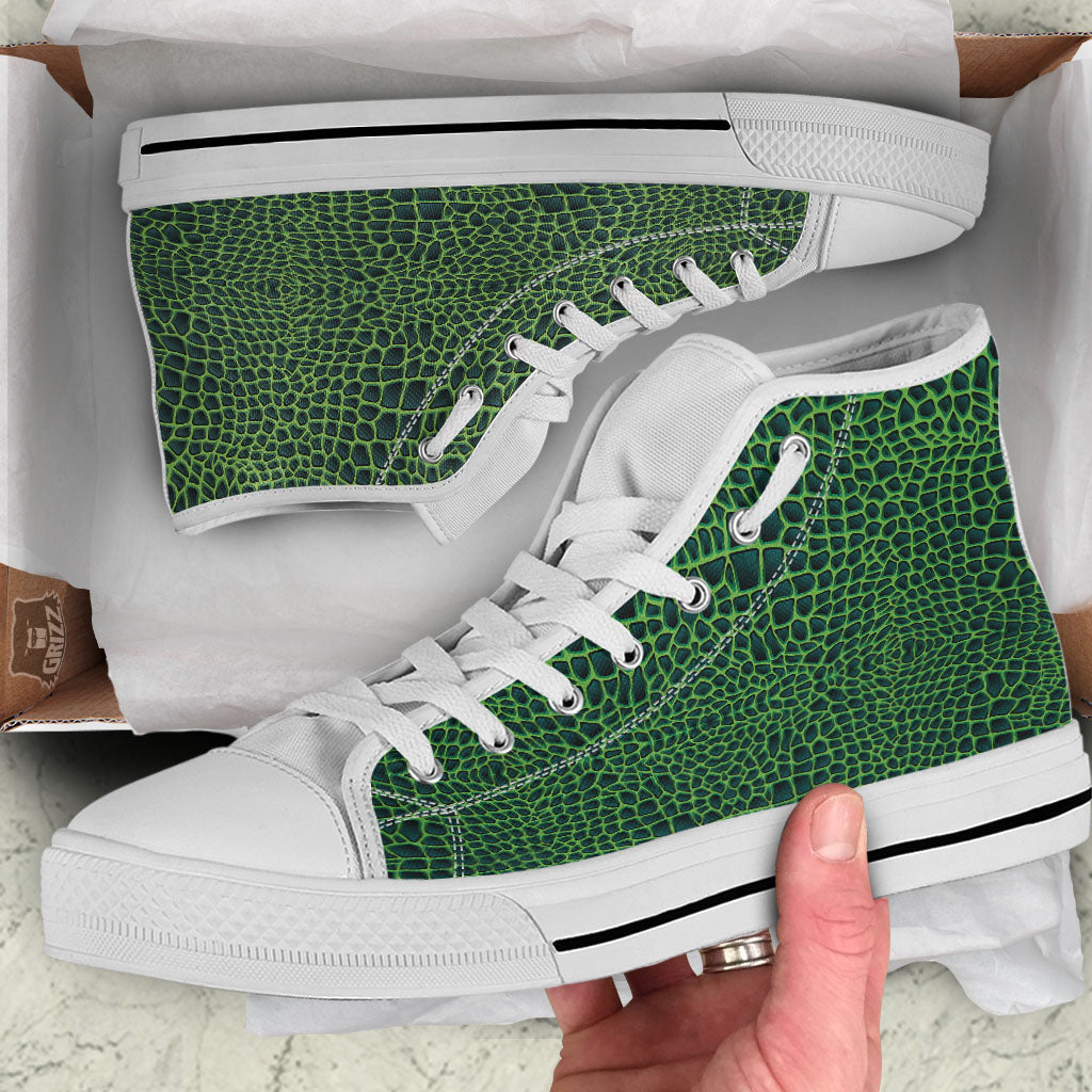 Green Crocodile Leather Skin Print White High Top Shoes-grizzshop
