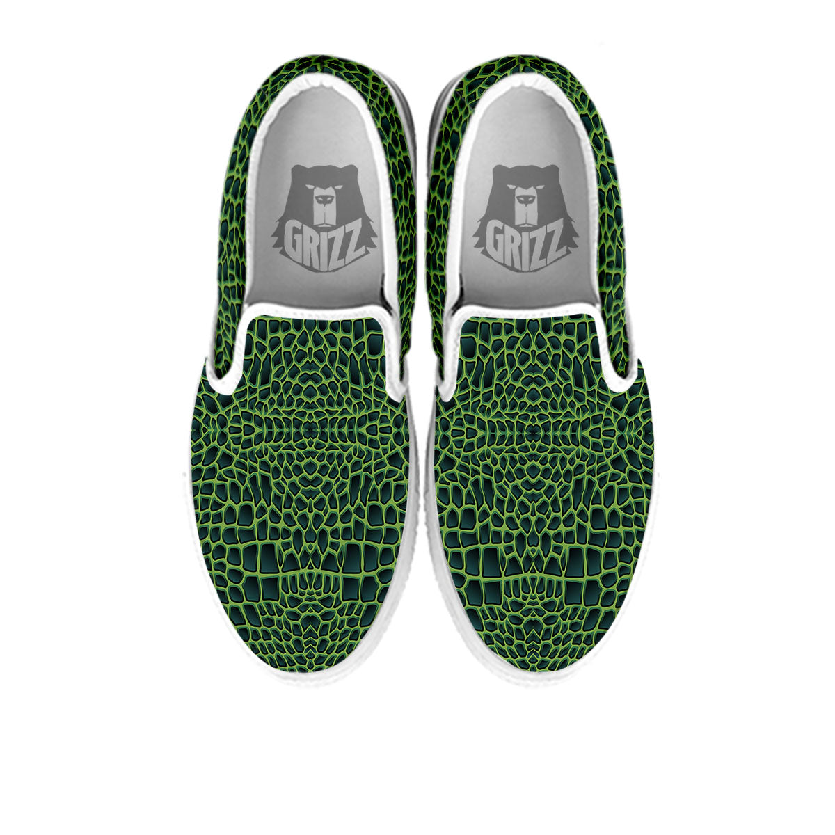 Green Crocodile Leather Skin Print White Slip On Shoes-grizzshop