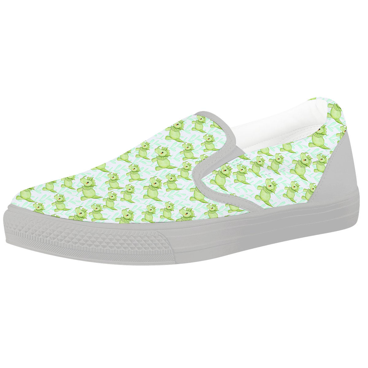 Green Dinosaur Little Print Pattern White Slip On Shoes-grizzshop