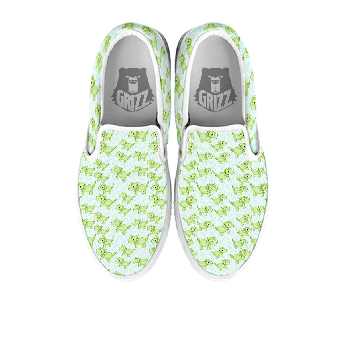 Green Dinosaur Little Print Pattern White Slip On Shoes-grizzshop
