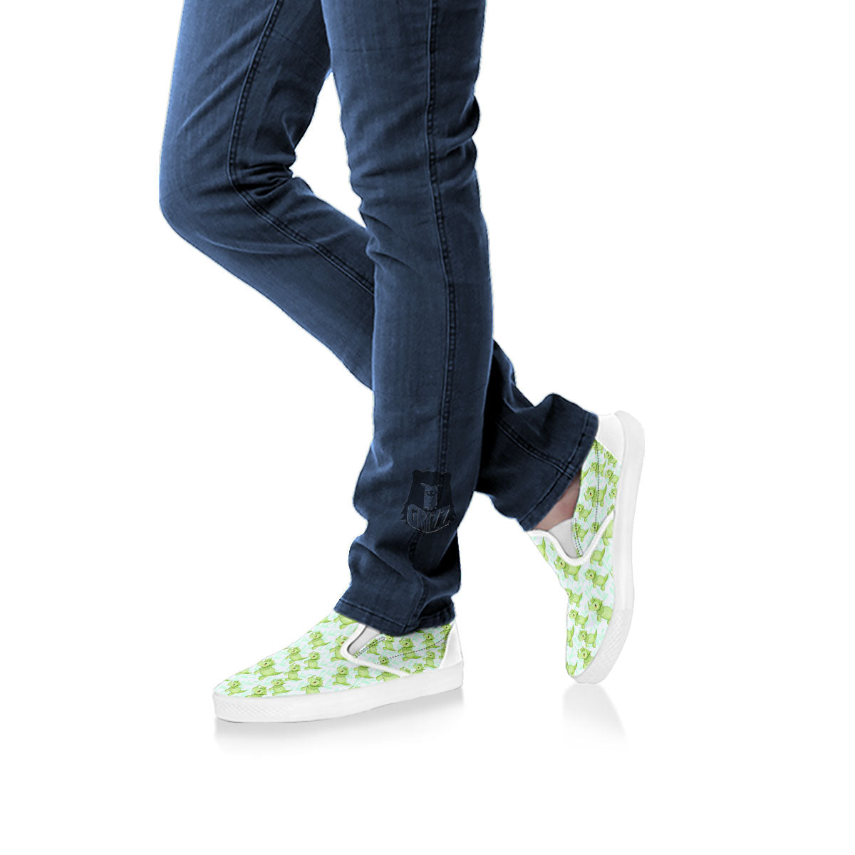 Green Dinosaur Little Print Pattern White Slip On Shoes-grizzshop