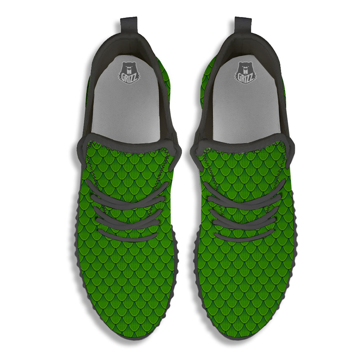 Green Dragon Scales Print Pattern Black Walking Shoes-grizzshop