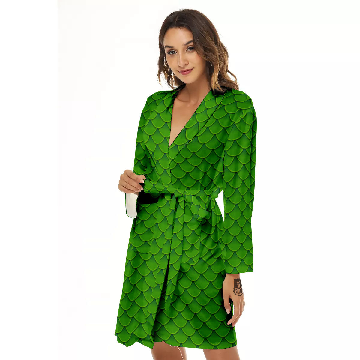 Green Dragon Scales Print Pattern Women's Robe