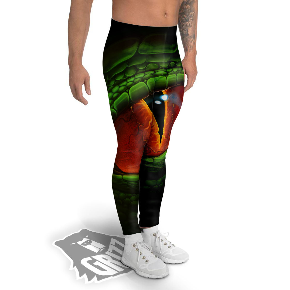 Green Dragon's Eye Print Men's Leggings-grizzshop