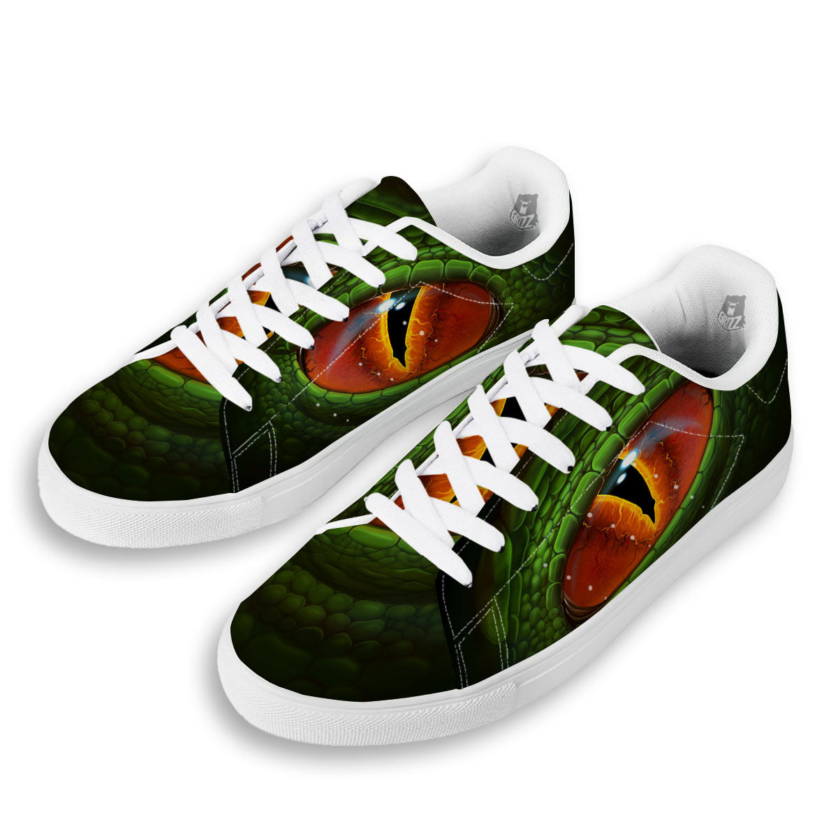 Green Dragon's Eye Print White Low Top Sneakers-grizzshop