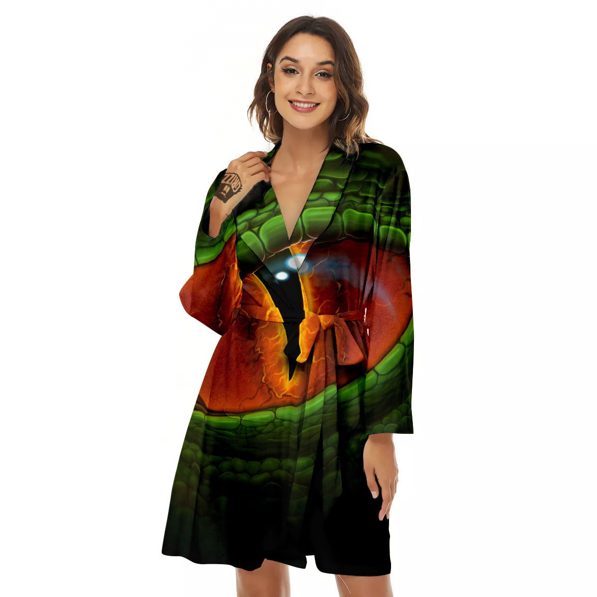 Green Dragon's Eye Print Women's Robe-grizzshop