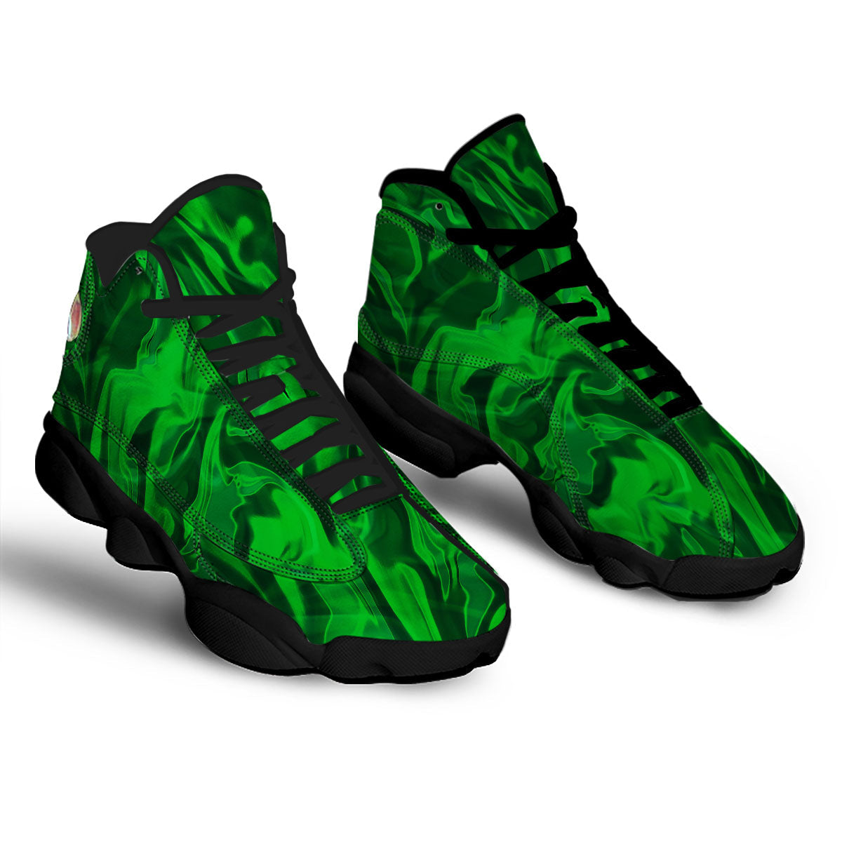 Green Energy Plasma Print Black Basketball Shoes-grizzshop
