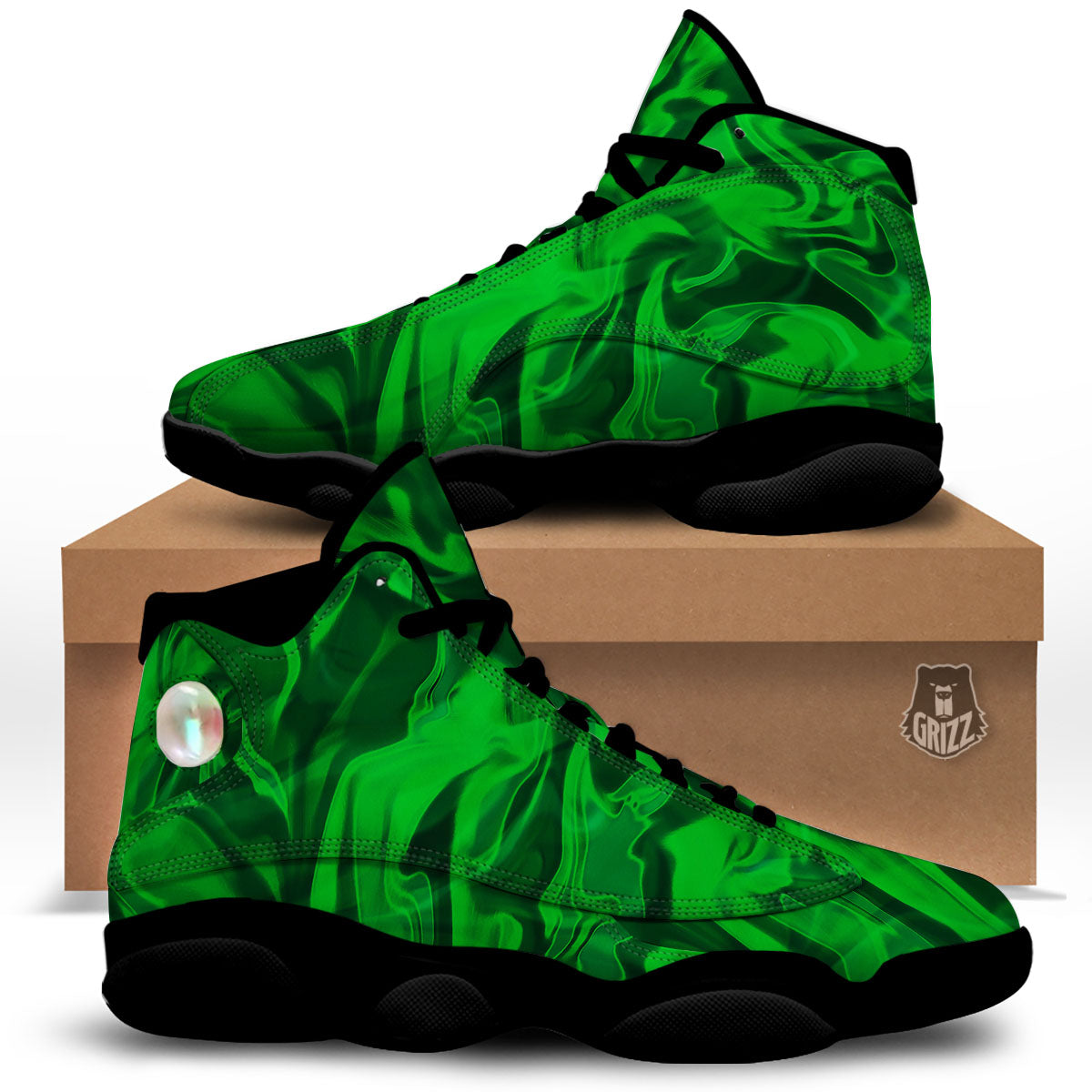 Green Energy Plasma Print Black Basketball Shoes-grizzshop