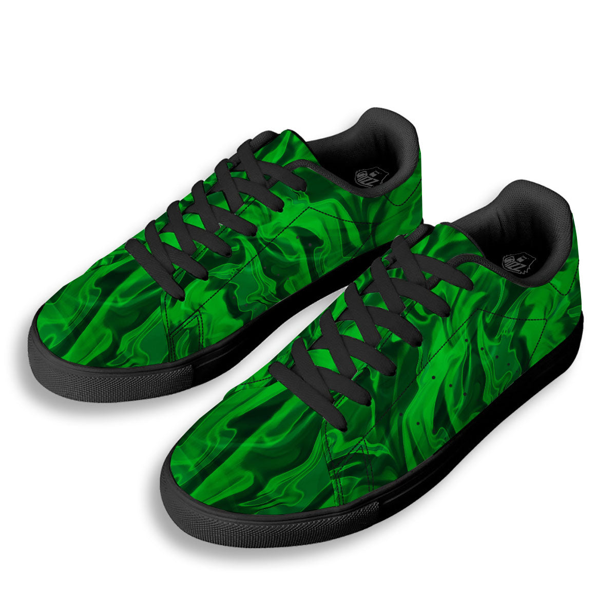 Green Energy Plasma Print Black Low Top Sneakers-grizzshop
