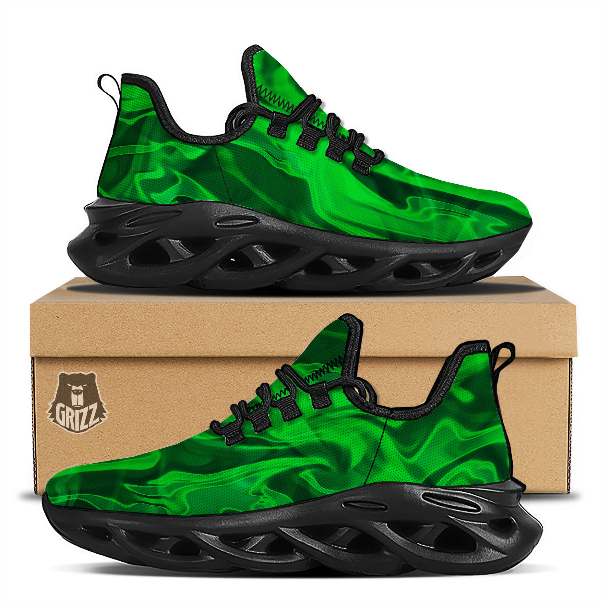 Green Energy Plasma Print Black Running Shoes-grizzshop