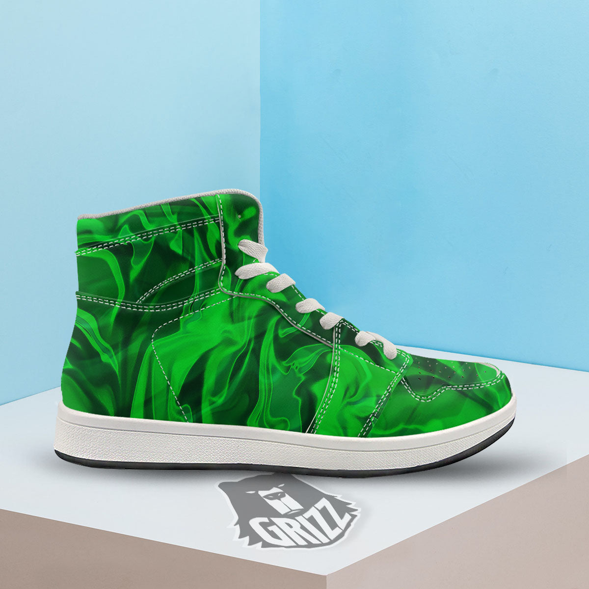 Green Energy Plasma Print High Top Sneakers-grizzshop