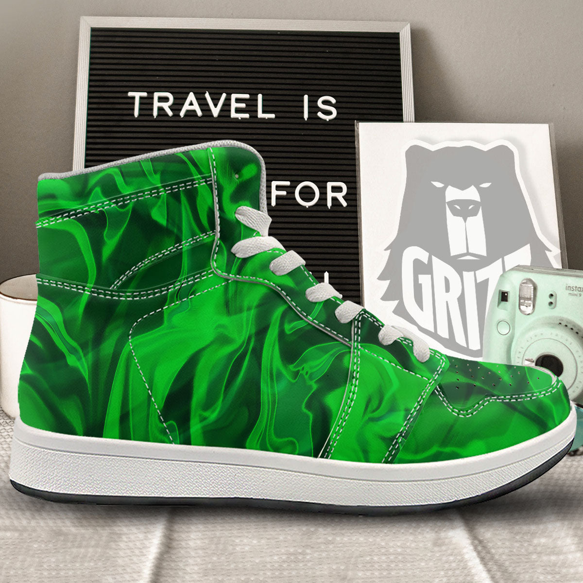 Green Energy Plasma Print High Top Sneakers-grizzshop