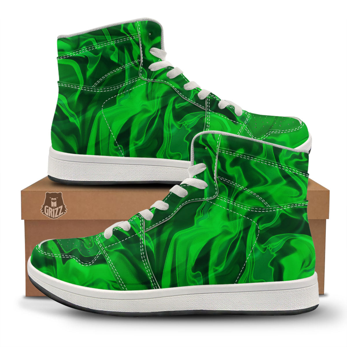 Green Energy Plasma Print High Top Sneakers-grizzshop
