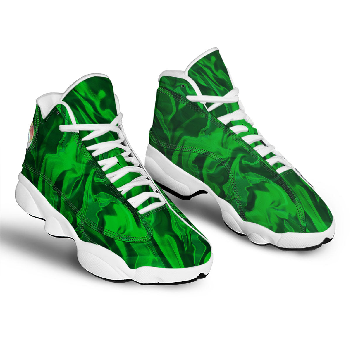 Green Energy Plasma Print White Basketball Shoes-grizzshop