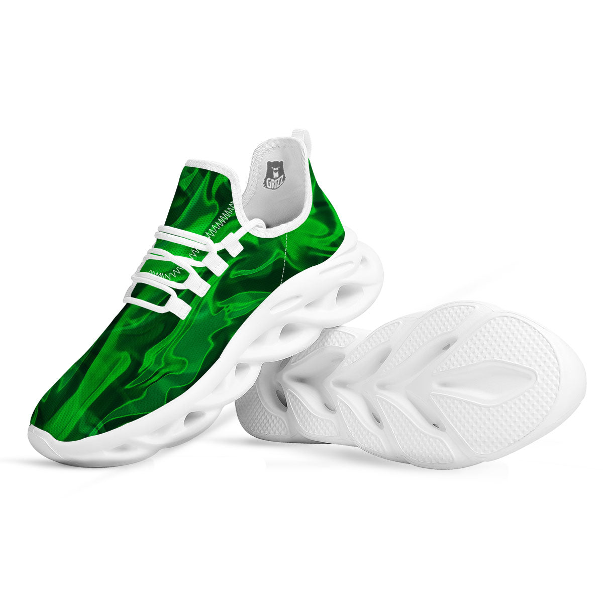 Green Energy Plasma Print White Running Shoes-grizzshop