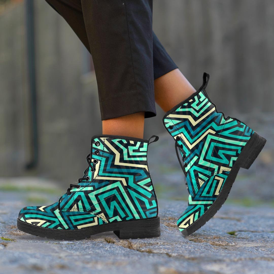 Green Geometric Abstract Women's Boots-grizzshop