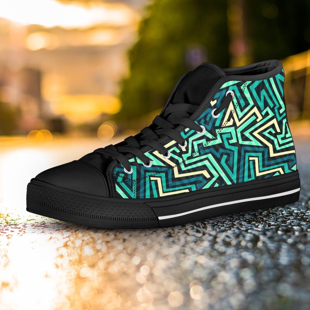 Green Geometric Abstract Women's High Top Shoes-grizzshop