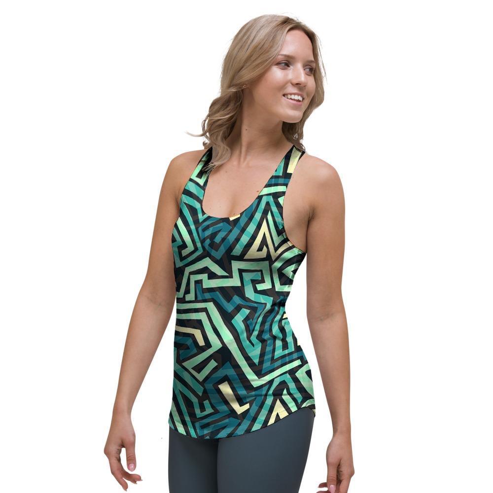Green Geometric Abstract Women's Racerback Tank Top-grizzshop
