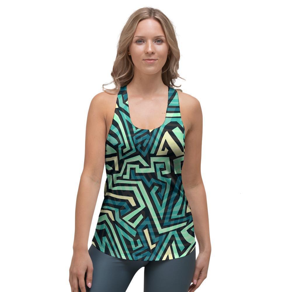 Green Geometric Abstract Women's Racerback Tank Top-grizzshop