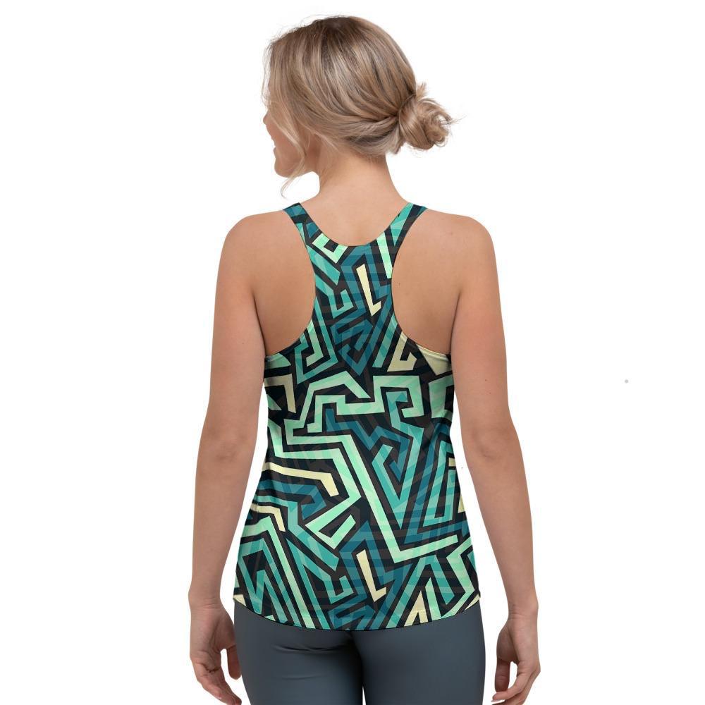 Green Geometric Abstract Women's Racerback Tank Top-grizzshop