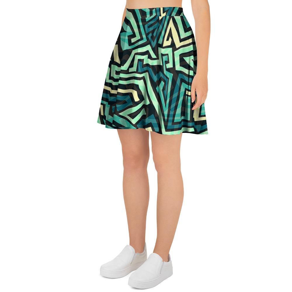 Green Geometric Abstract Women's Skirt-grizzshop