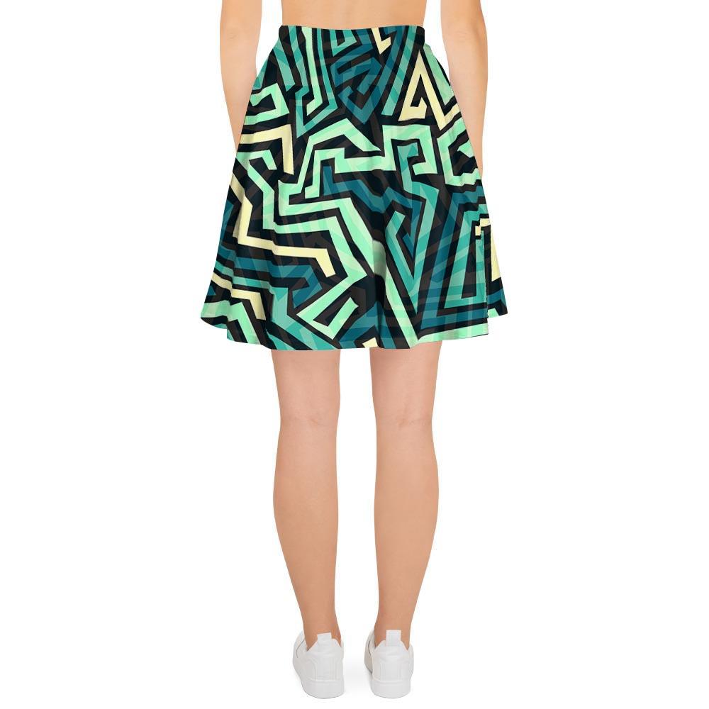 Green Geometric Abstract Women's Skirt-grizzshop