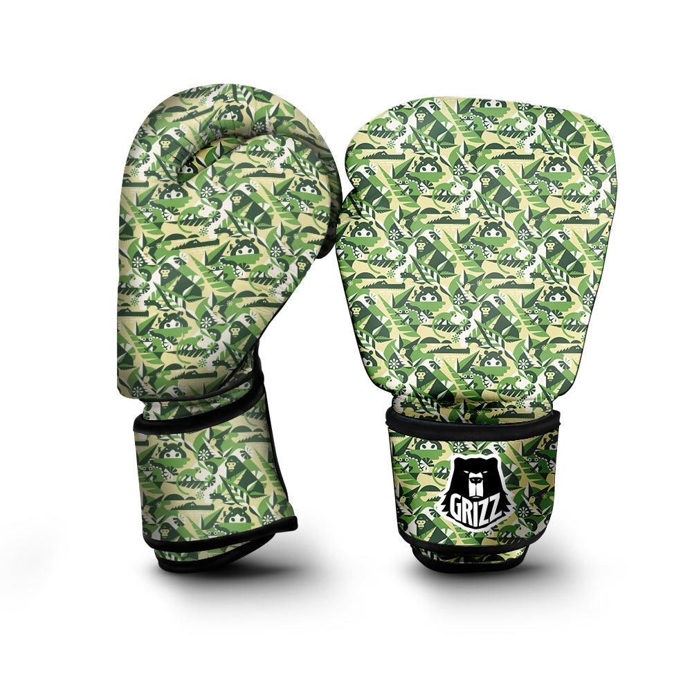 Green Geometric African Jungle Print Pattern Boxing Gloves-grizzshop